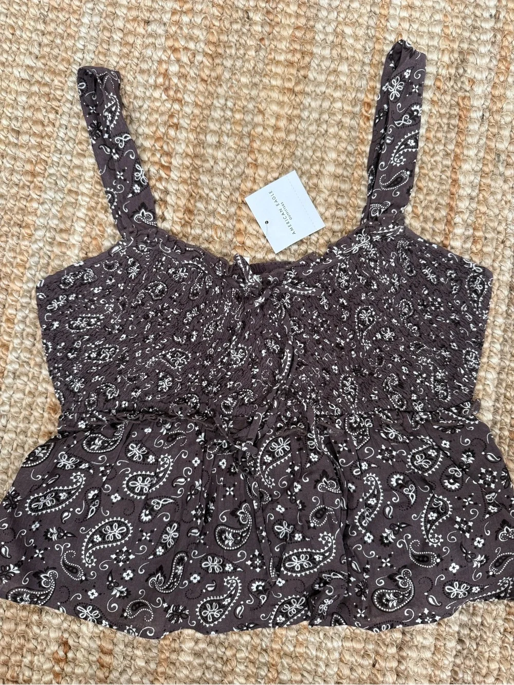 American Eagle Outfitters Brown Paisley Smocked Cami - Picture 1 of 4